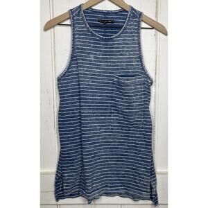 Rag & Bone Cotton Racerback Tank Top Tunic Blue White Stripe Nautical Acidwash M